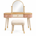 Coiffeuse crème et rose à miroir arqué et tabouret assorti