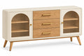 Buffet crème et beige à portes vitrées cintrées et trois tiroirs