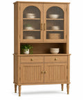Vaisselier beige à portes vitrées cintrées, niche et rangements bas